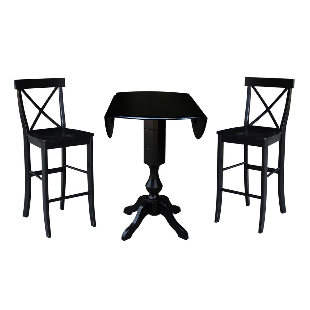 42" Round Pedestal Bar Height Table with 2 Bar Height Stools, Black. Picture 2