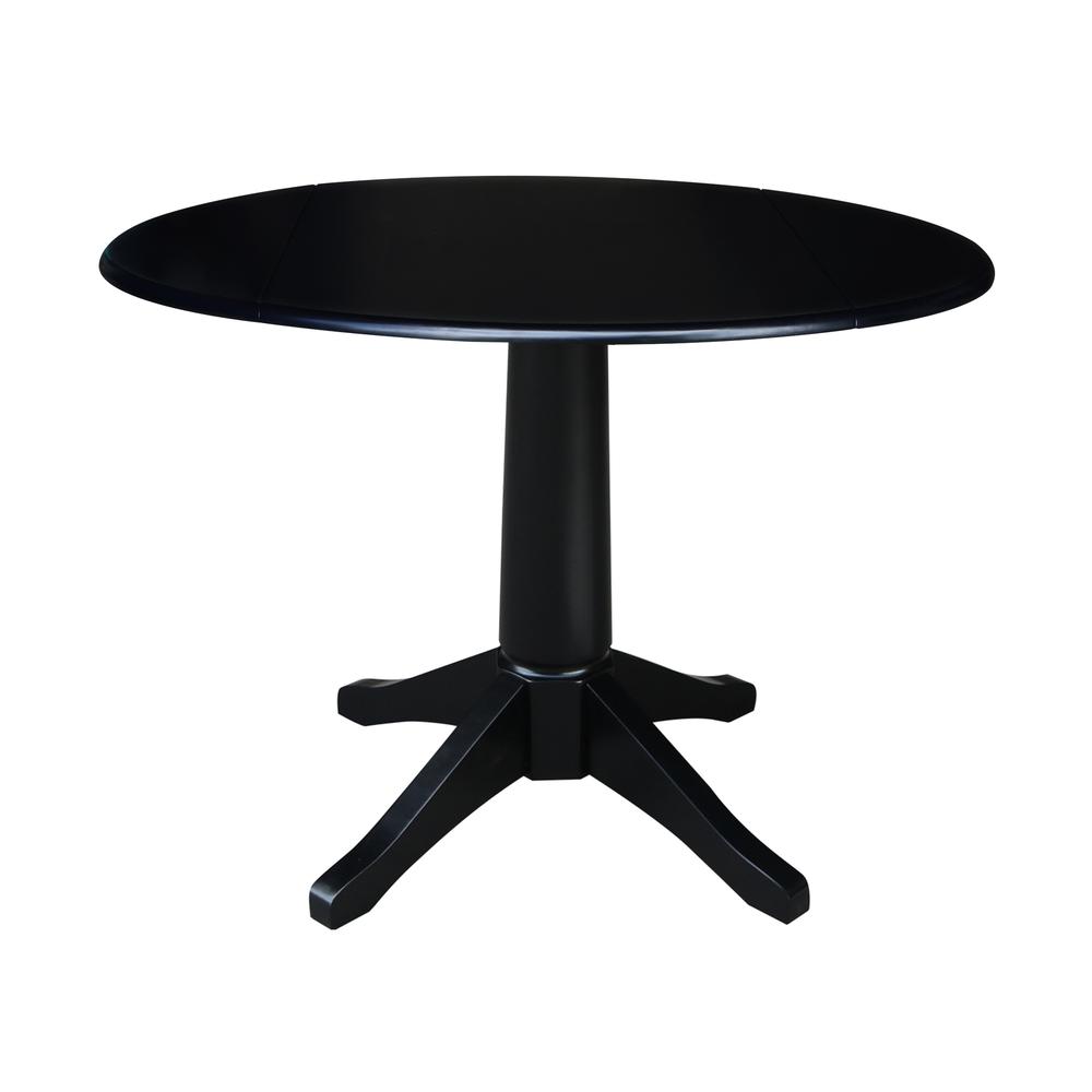 42" Round Dual Drop Leaf Pedestal Table,  29.5"H, Black. Picture 75