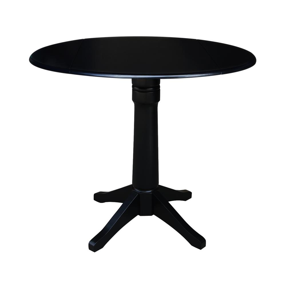 42" Round Dual Drop Leaf Pedestal Table,  36.3"H, Black. Picture 16