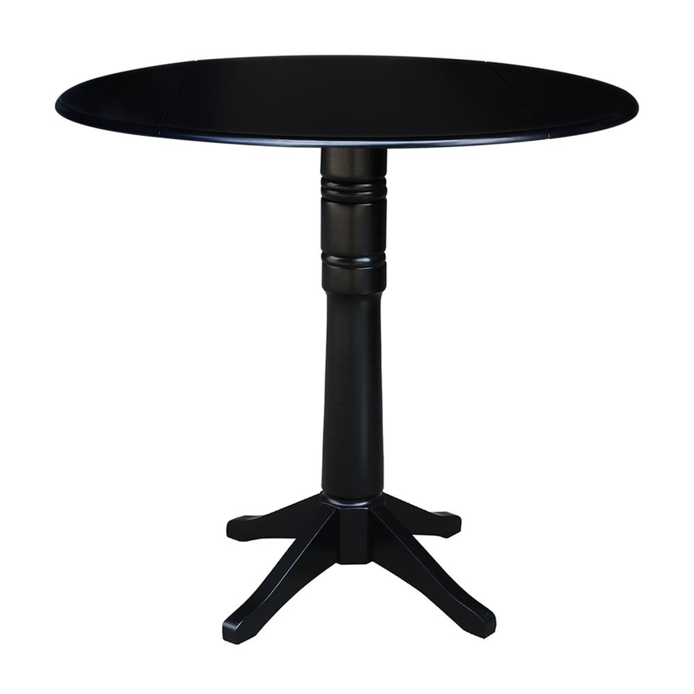 42" Round Dual Drop Leaf Pedestal Table,  36.3"H, Black. Picture 15