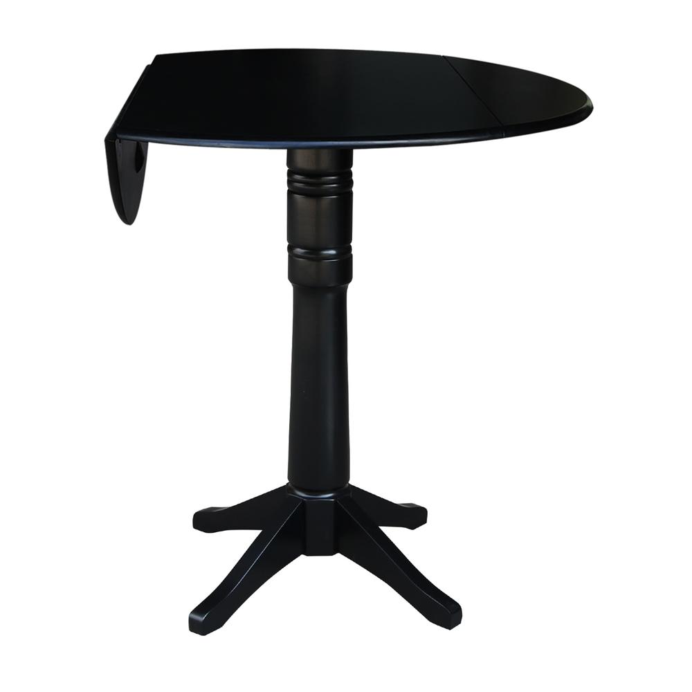 42" Round Dual Drop Leaf Pedestal Table,  36.3"H, Black. Picture 9