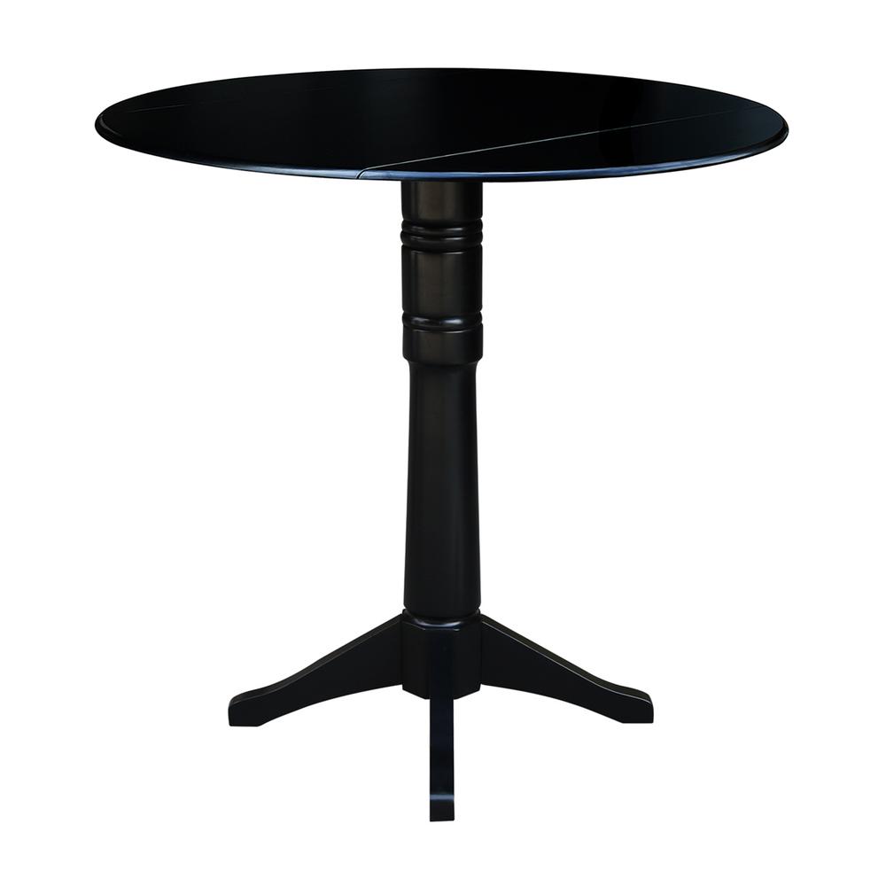 42" Round Dual Drop Leaf Pedestal Table,  36.3"H, Black. Picture 12