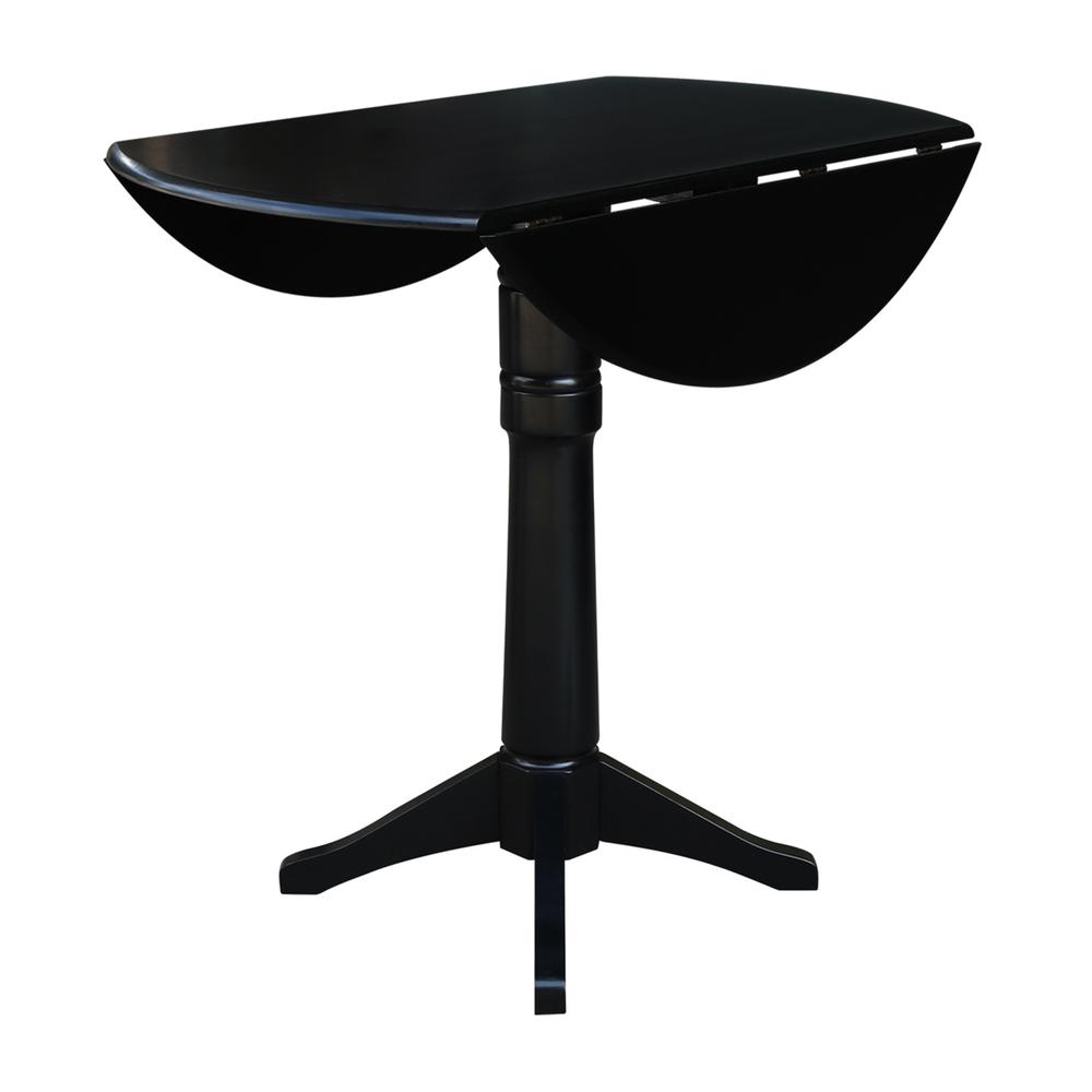 42" Round Dual Drop Leaf Pedestal Table,  36.3"H, Black. Picture 11