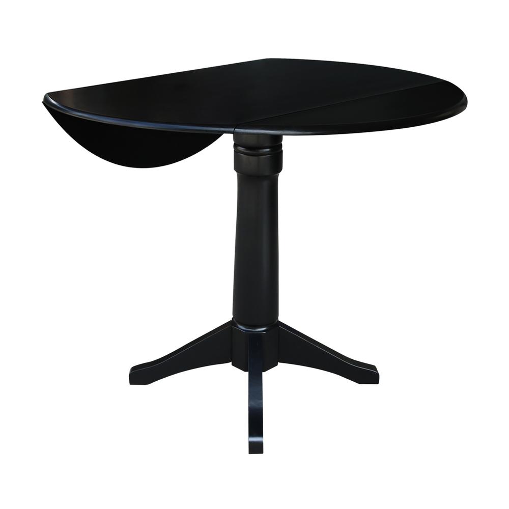 42" Round Dual Drop Leaf Pedestal Table,  36.3"H, Black. Picture 3