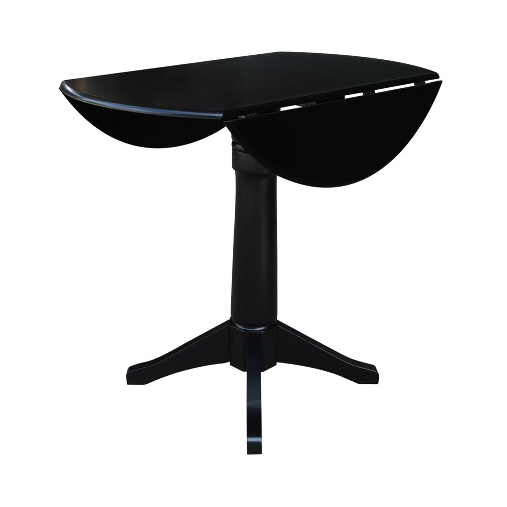 42" Round Dual Drop Leaf Pedestal Table,  36.3"H, Black. Picture 4