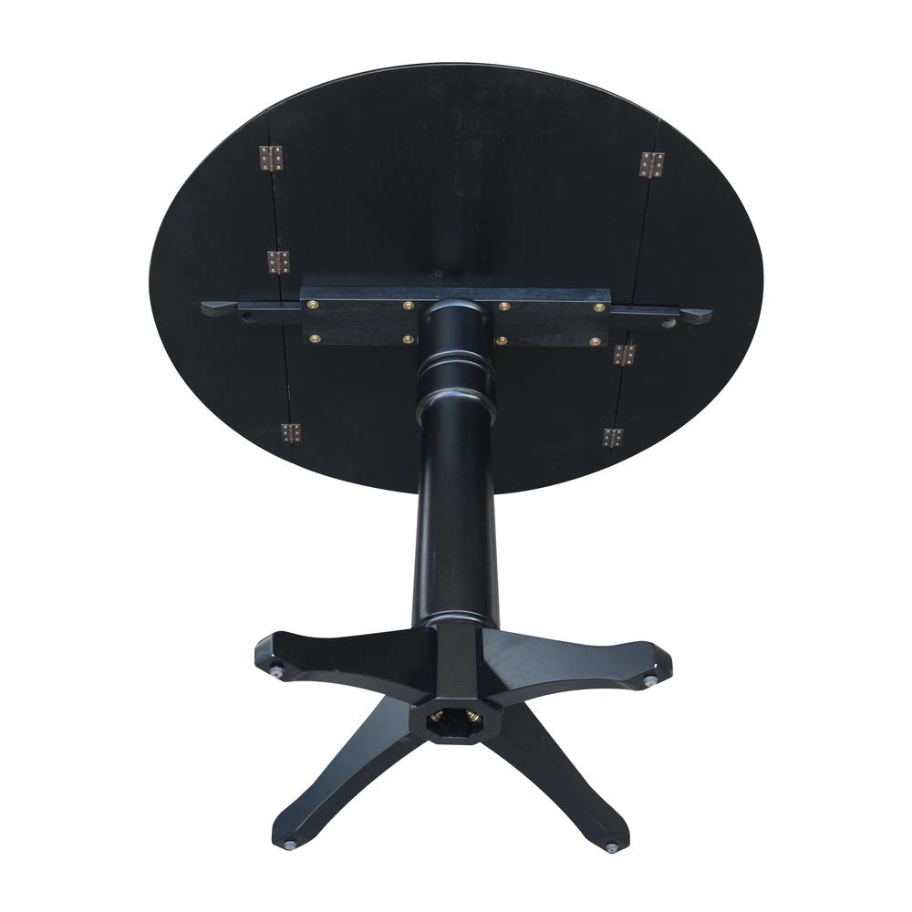 42" Round Dual Drop Leaf Pedestal Table,  36.3"H, Black. Picture 7