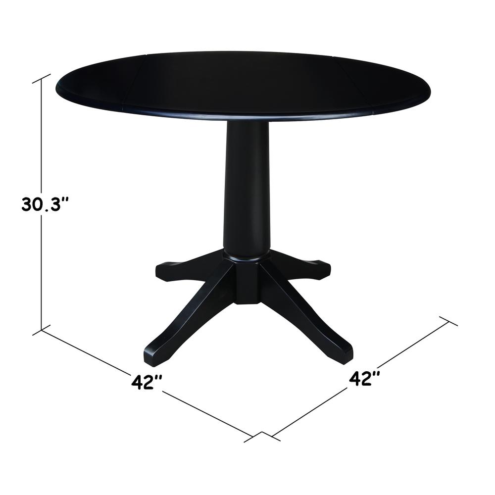 42" Round Dual Drop Leaf Pedestal Table,  29.5"H, Black. Picture 46