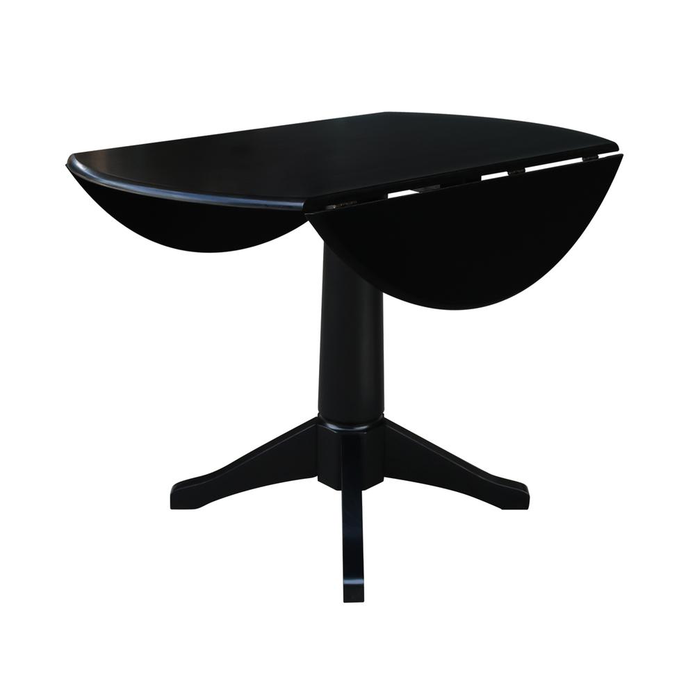 42" Round Dual Drop Leaf Pedestal Table,  29.5"H, Black. Picture 49