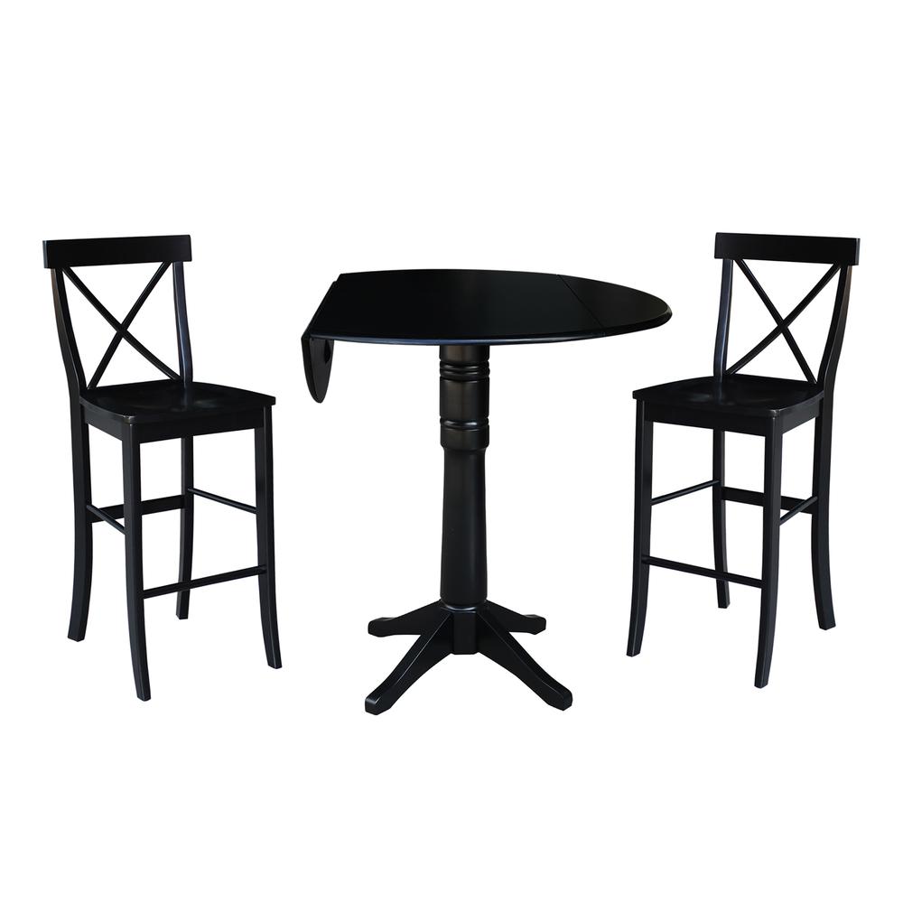 42" Round Pedestal Bar Height Table with 2 Bar Height Stools, Black. Picture 1