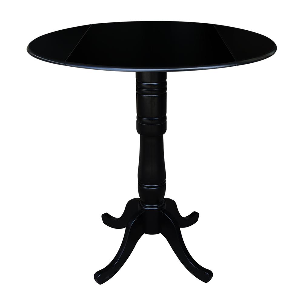 42" Round Dual Drop Leaf Pedestal Table,  35.5"H, Black. Picture 15