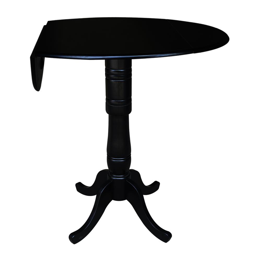 42" Round Dual Drop Leaf Pedestal Table,  35.5"H, Black. Picture 9