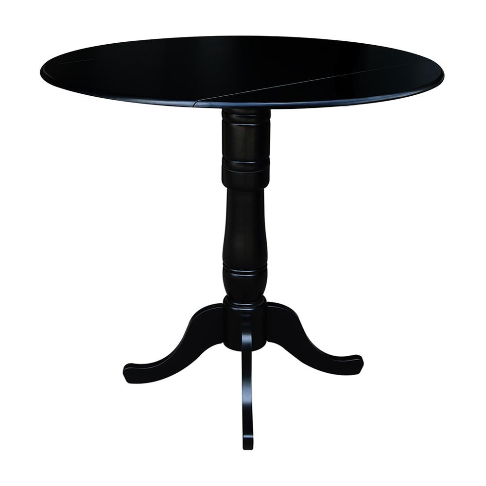 42" Round Dual Drop Leaf Pedestal Table,  35.5"H, Black. Picture 12