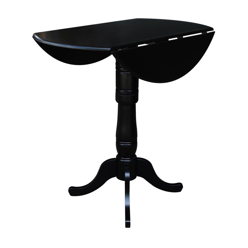 42" Round Dual Drop Leaf Pedestal Table,  35.5"H, Black. Picture 11