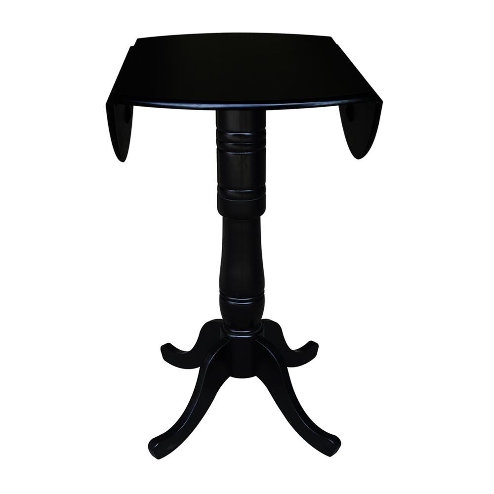 42" Round Dual Drop Leaf Pedestal Table,  35.5"H, Black. Picture 13