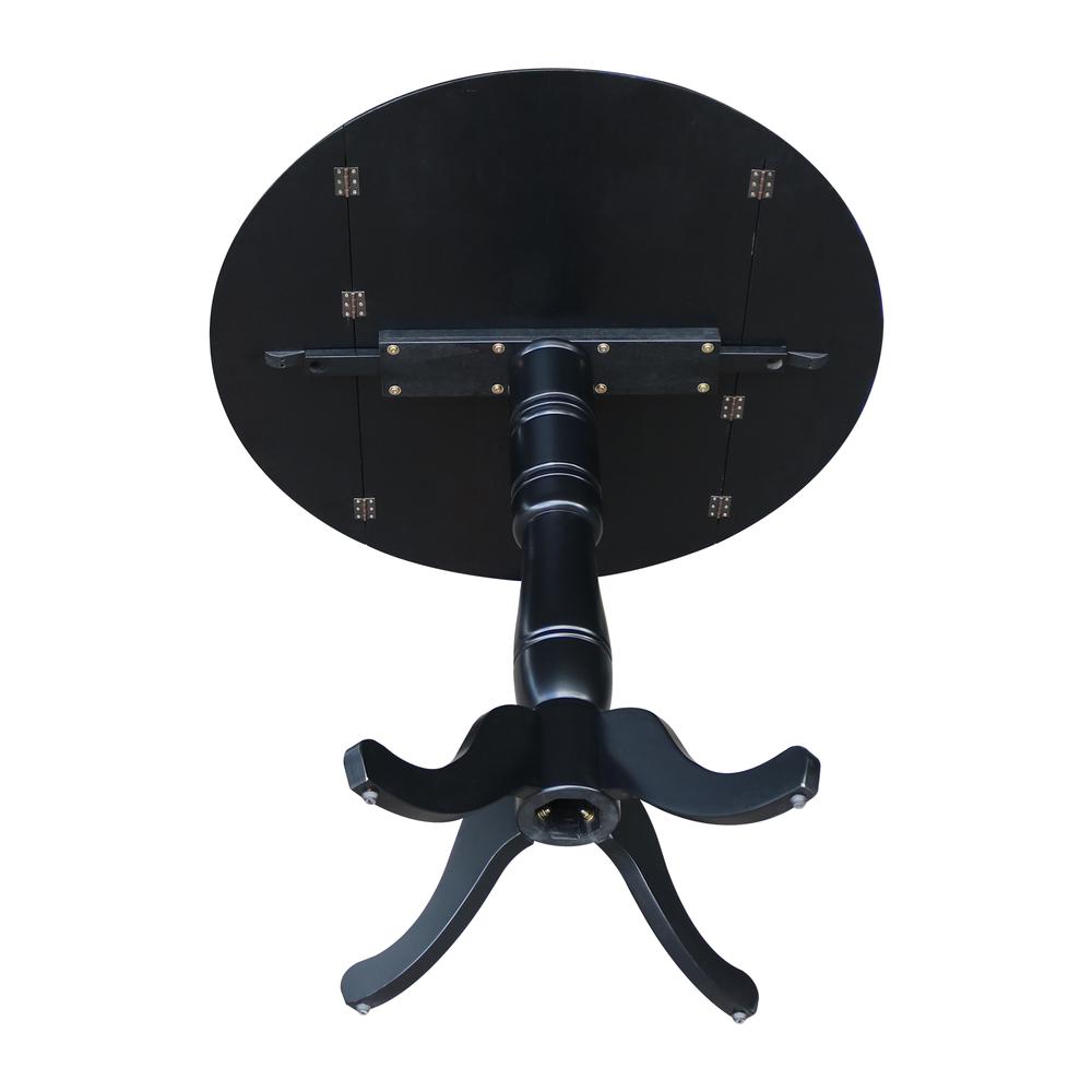 42" Round Dual Drop Leaf Pedestal Table,  35.5"H, Black. Picture 14