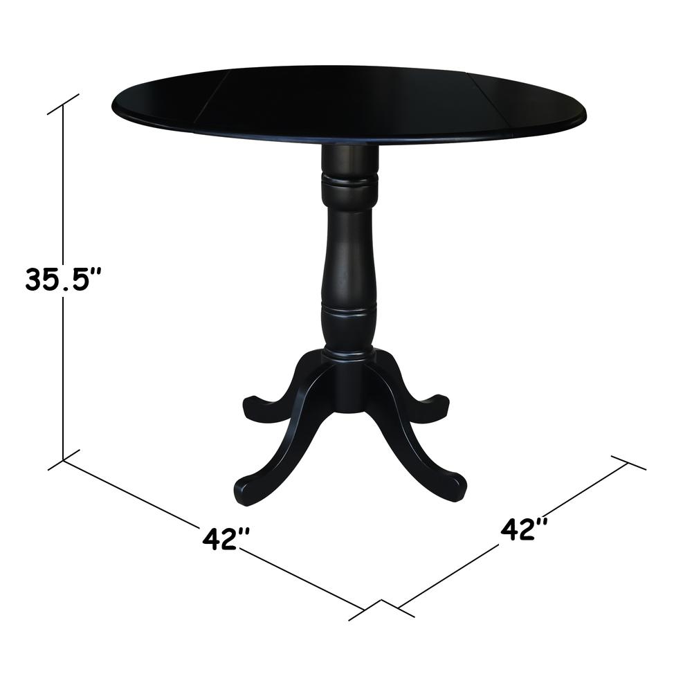 42" Round Dual Drop Leaf Pedestal Table,  35.5"H, Black. Picture 1