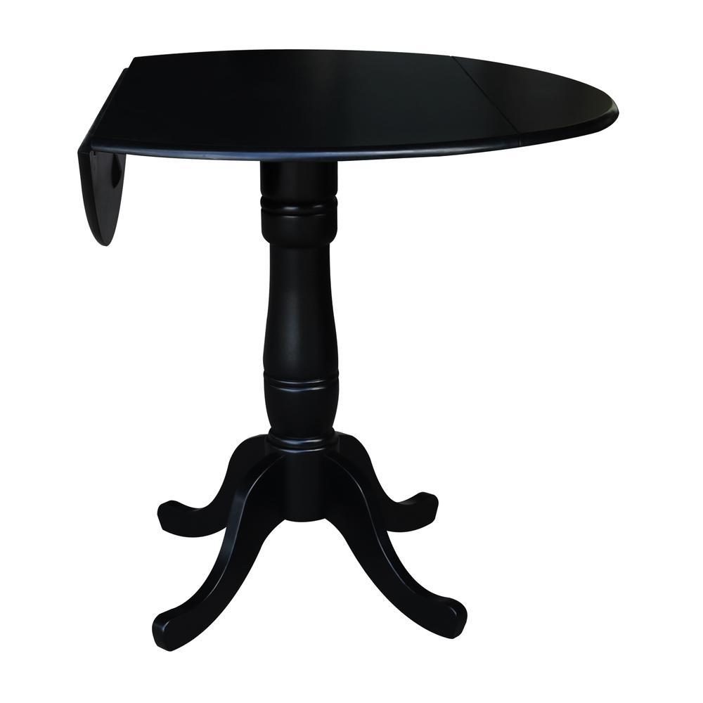 42" Round Dual Drop Leaf Pedestal Table,  35.5"H, Black. Picture 2