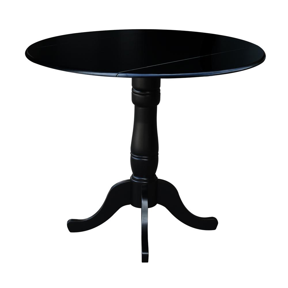 42" Round Dual Drop Leaf Pedestal Table,  35.5"H, Black. Picture 5