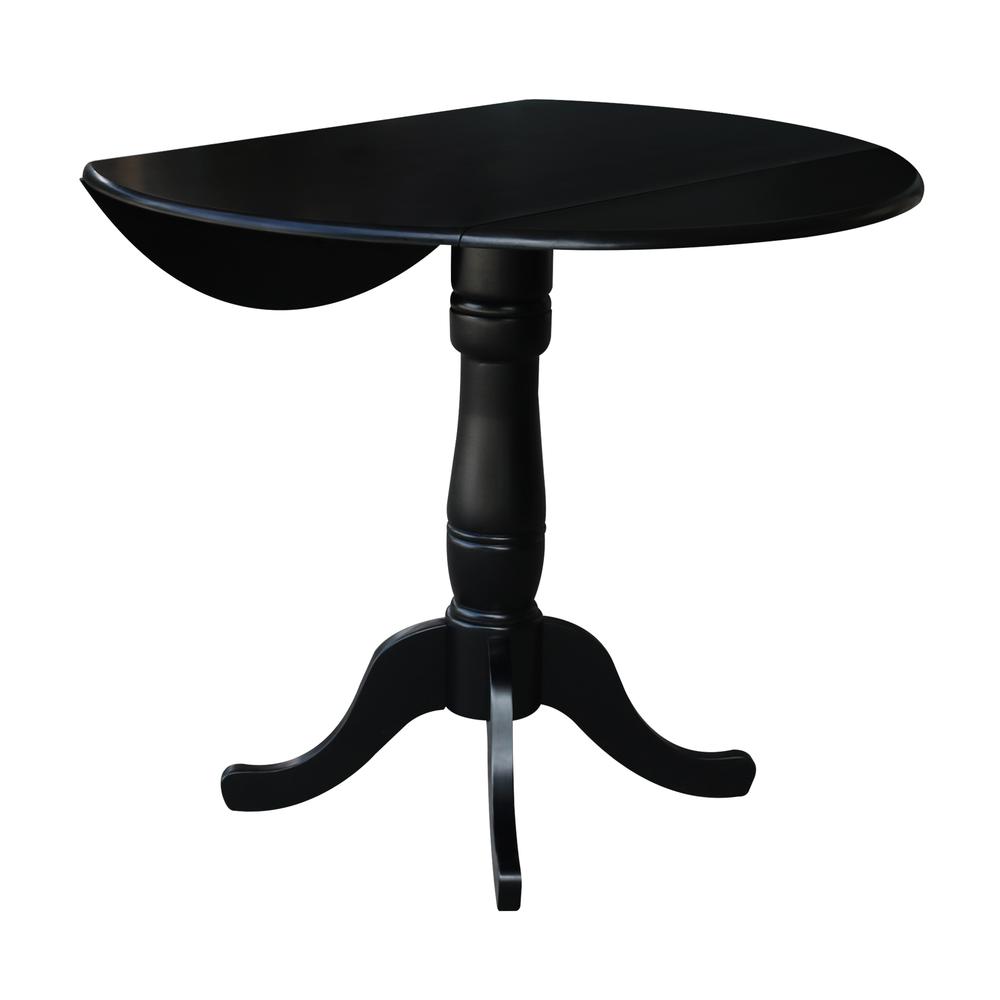 42" Round Dual Drop Leaf Pedestal Table,  35.5"H, Black. Picture 3