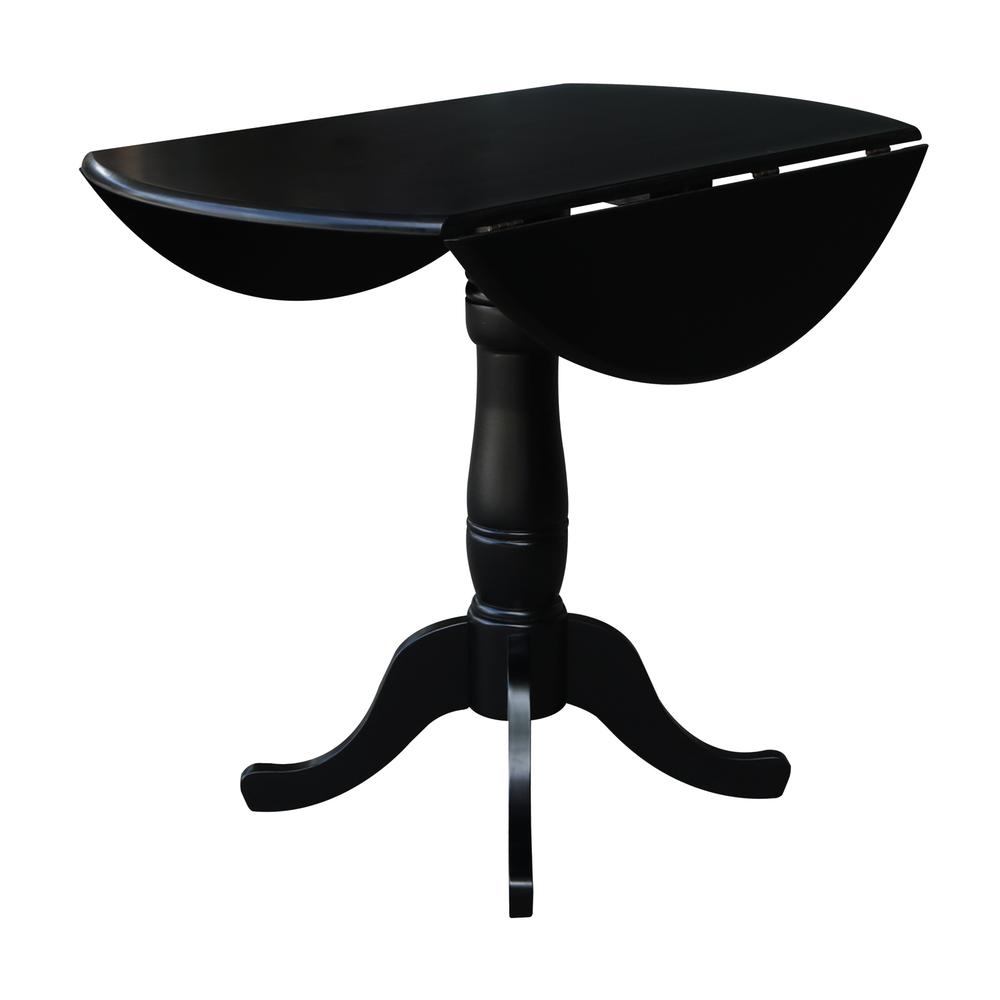 42" Round Dual Drop Leaf Pedestal Table,  35.5"H, Black. Picture 4