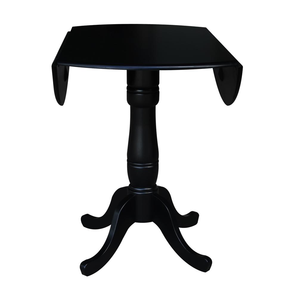 42" Round Dual Drop Leaf Pedestal Table,  35.5"H, Black. Picture 6