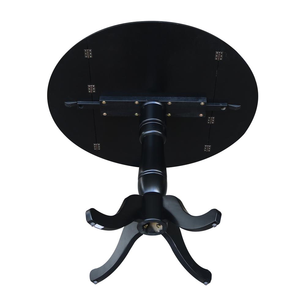 42" Round Dual Drop Leaf Pedestal Table,  35.5"H, Black. Picture 7