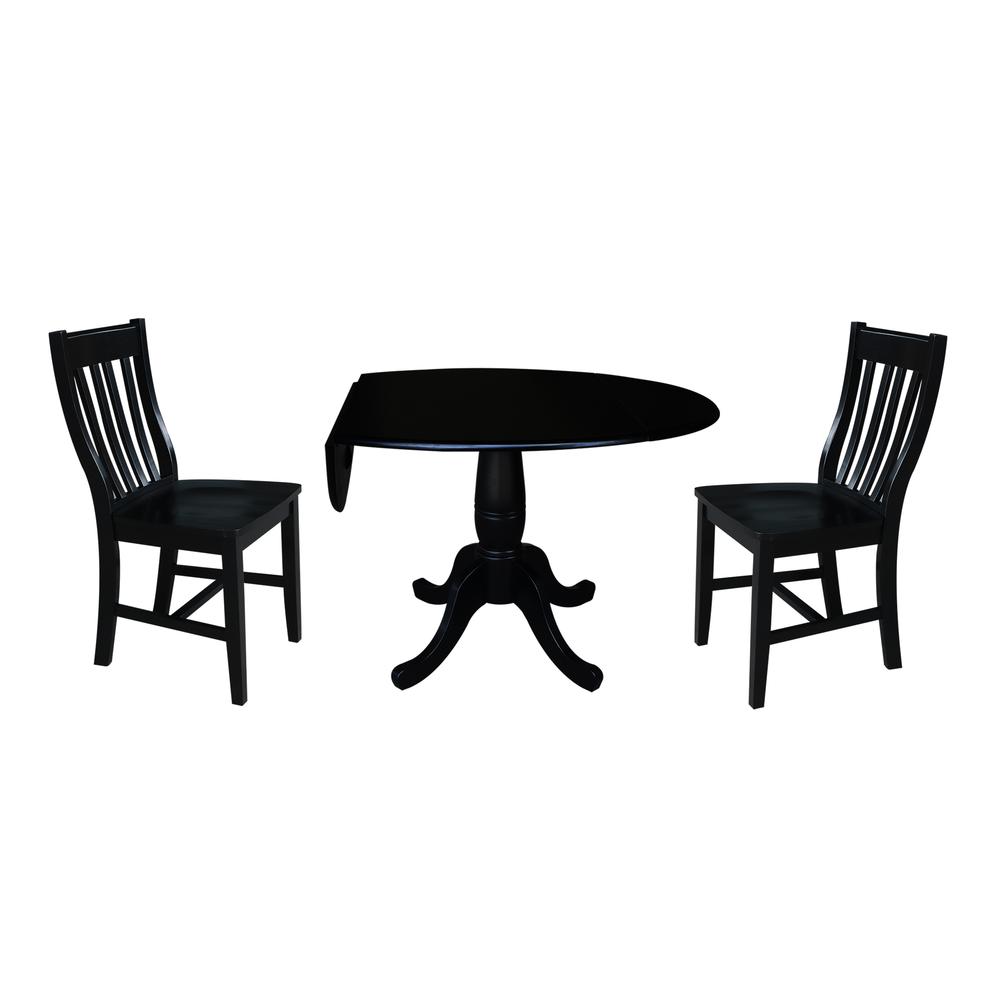 42" Round Top Pedestal Table with 2 Chairs, Black. Picture 1
