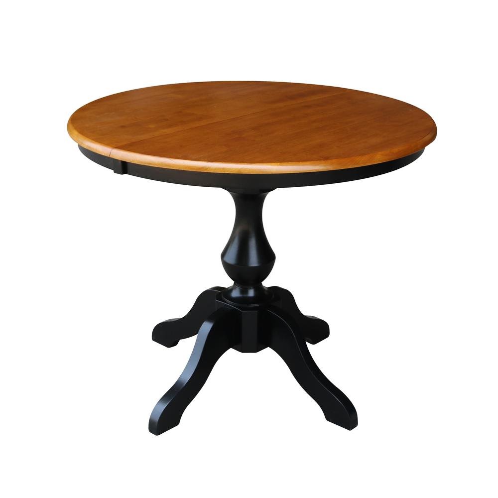 36" Round Top Pedestal Table With 12" Leaf - 28.9"H - Dining Height, Black/Cherry. Picture 8