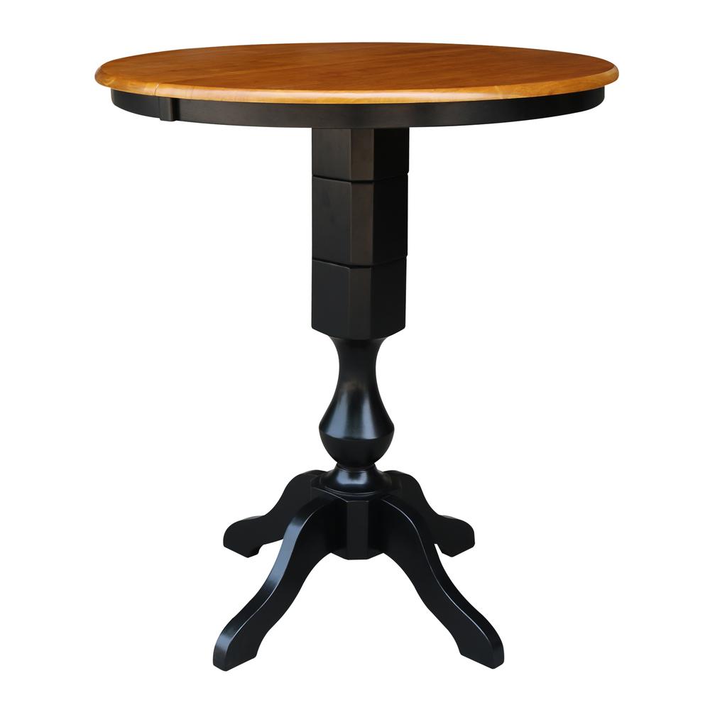 36" Round Top Pedestal Table With 12" Leaf - 34.9"H - Dining or Counter Height, Black/Cherry. Picture 6