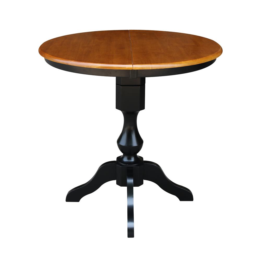 36" Round Top Pedestal Table With 12" Leaf - 34.9"H - Dining or Counter Height, Black/Cherry. Picture 3