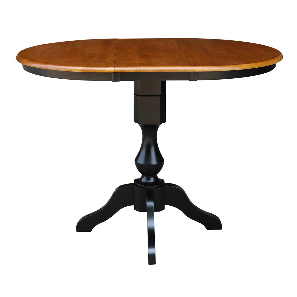 36" Round Top Pedestal Table With 12" Leaf - 34.9"H - Dining or Counter Height, Black/Cherry. Picture 2