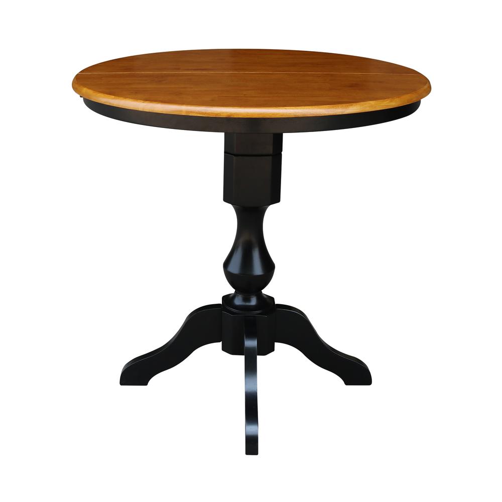 36" Round Top Pedestal Table With 12" Leaf - 34.9"H - Dining or Counter Height, Black/Cherry. Picture 5