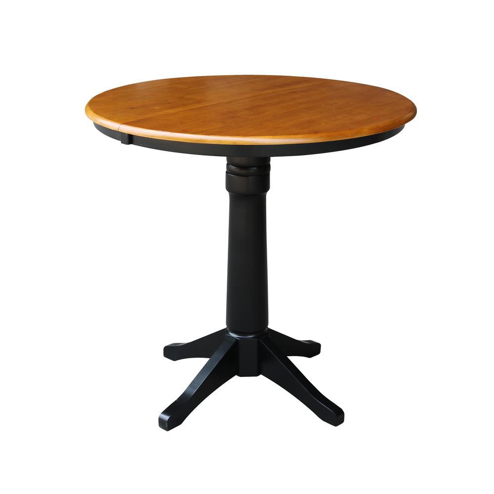 36" Round Top Pedestal Table With 12" Leaf - 28.9"H - Dining Height, Black/Cherry. Picture 24