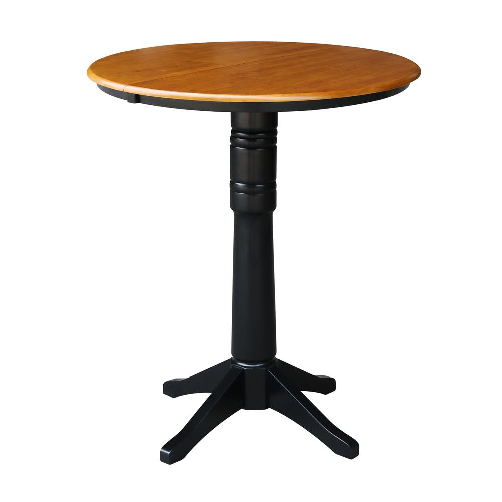 36" Round Top Pedestal Table With 12" Leaf - 28.9"H - Dining Height, Black/Cherry. Picture 23