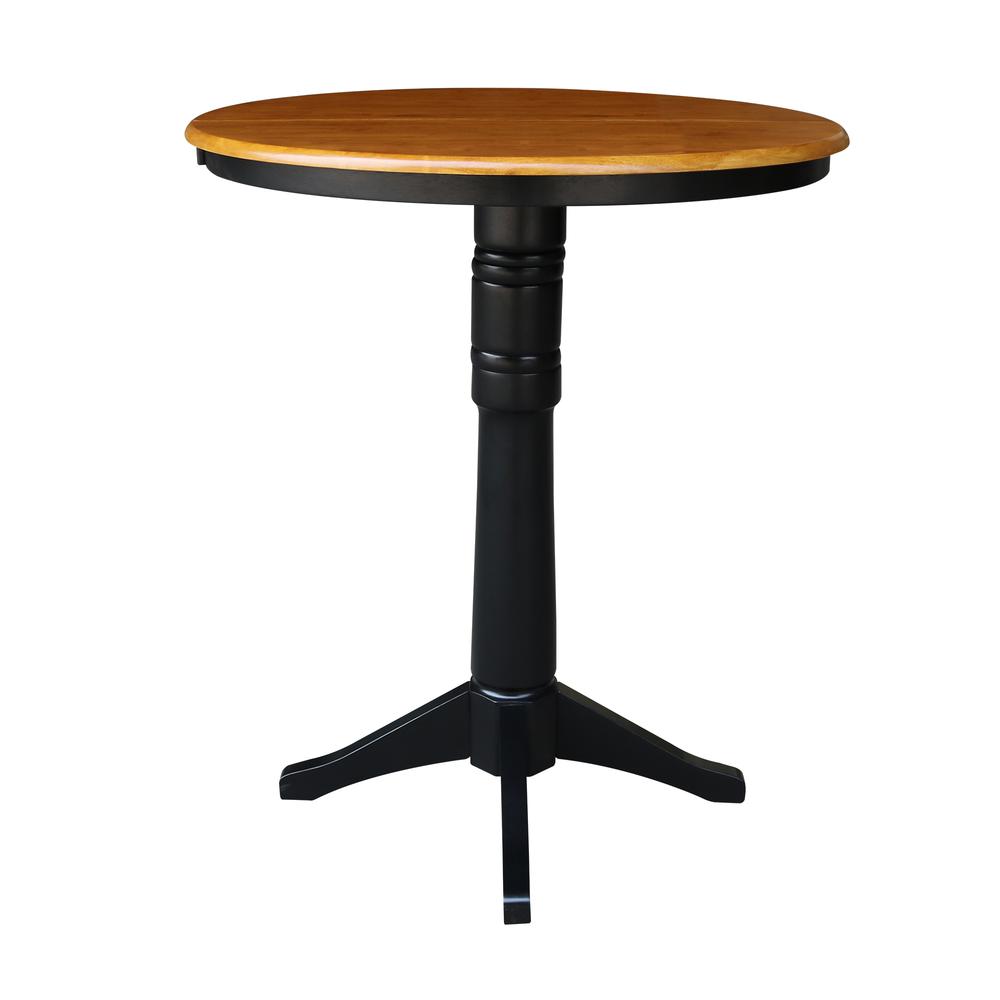36" Round Top Pedestal Table With 12" Leaf - 28.9"H - Dining Height, Black/Cherry. Picture 20