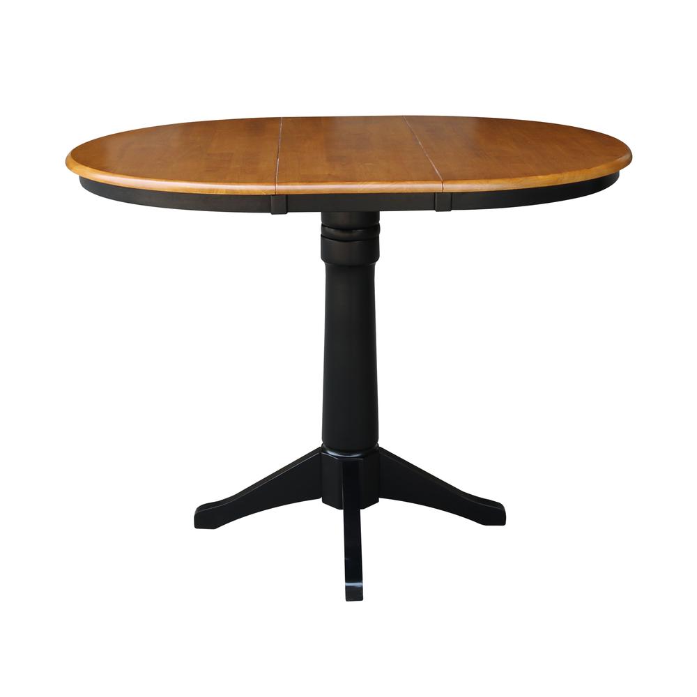 36" Round Top Pedestal Table With 12" Leaf - 28.9"H - Dining Height, Black/Cherry. Picture 9
