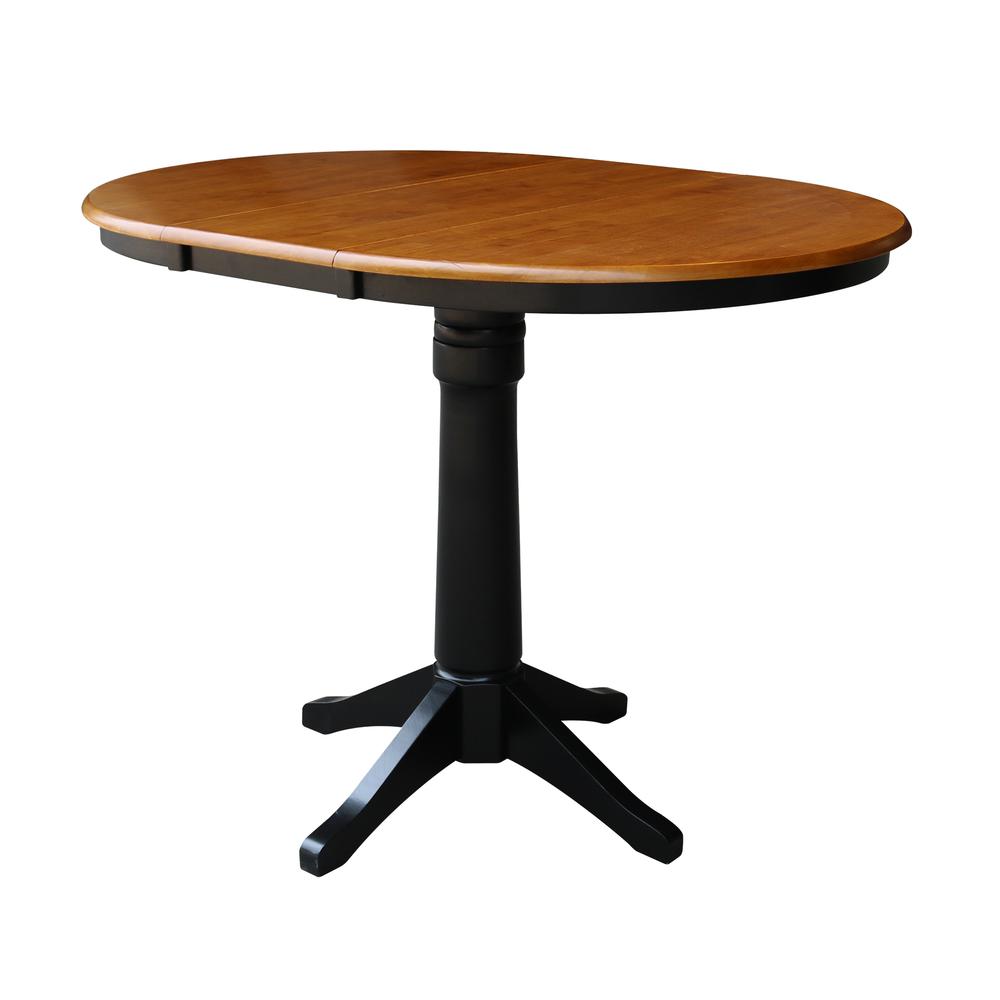 36" Round Top Pedestal Table With 12" Leaf - 28.9"H - Dining Height, Black/Cherry. Picture 15