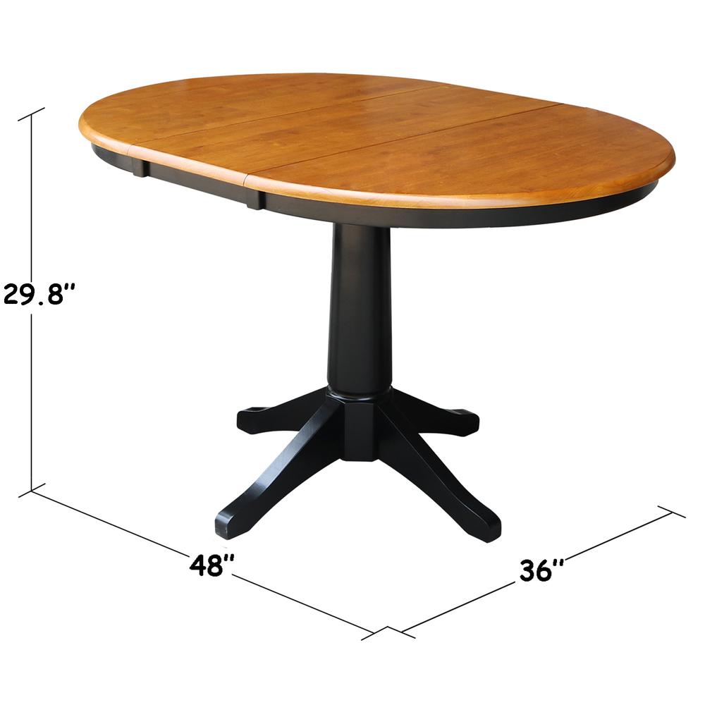 36" Round Top Pedestal Table With 12" Leaf - 28.9"H - Dining Height, Black/Cherry. Picture 1