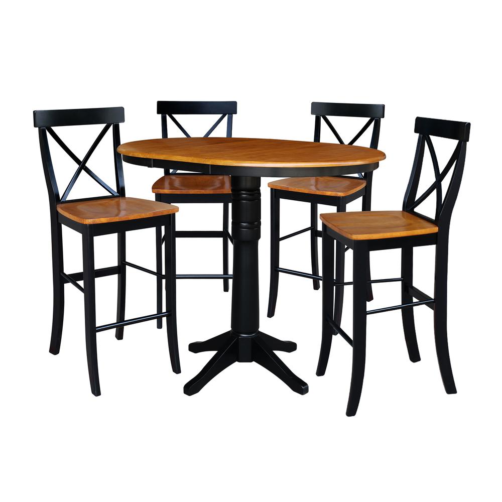 36" Round Top Pedestal Table With 12" Leaf - 28.9"H - Dining Height, Black/Cherry. Picture 29