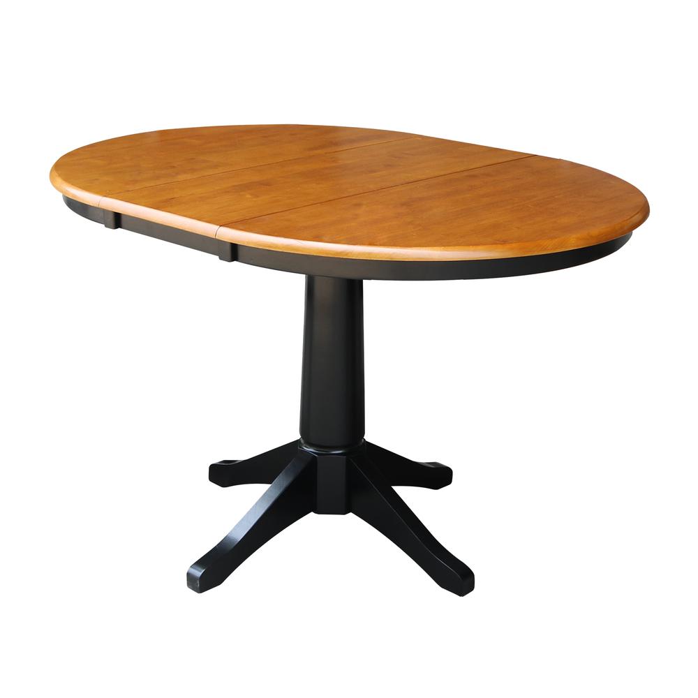 36" Round Top Pedestal Table With 12" Leaf - 28.9"H - Dining Height, Black/Cherry. Picture 7