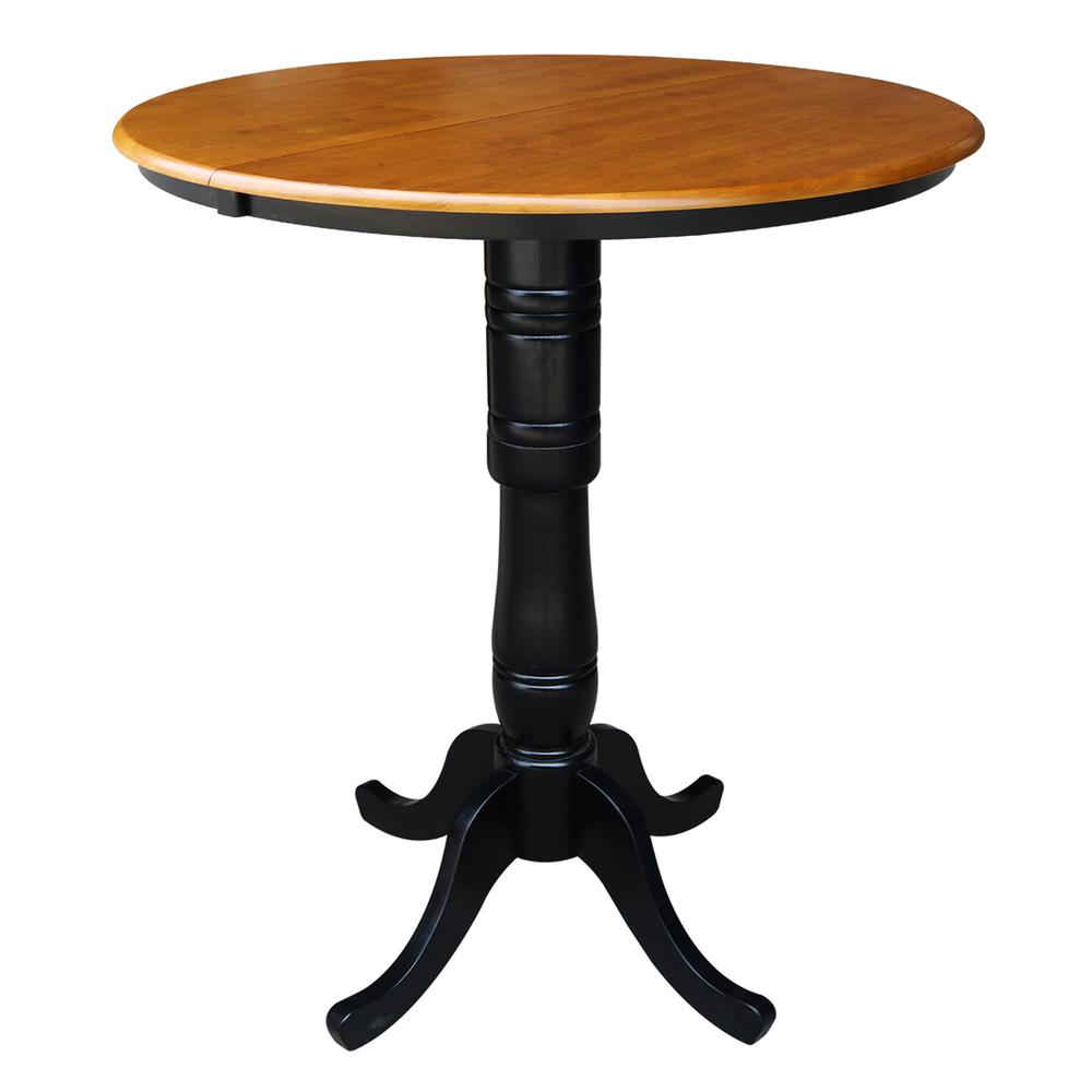 36" Round Top Pedestal Table With 12" Leaf - 34.9"H - Dining or Counter Height, Black/Cherry. Picture 17