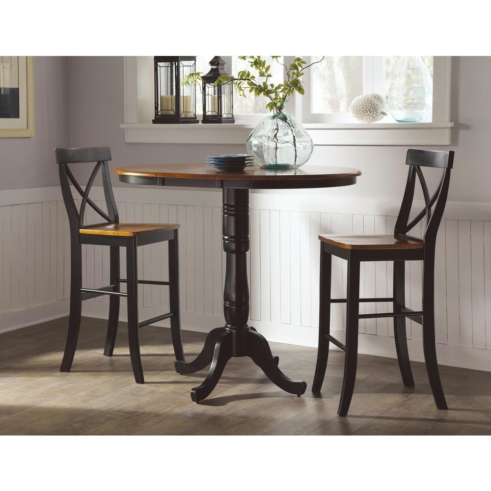 36" Round Top Pedestal Table With 12" Leaf - 34.9"H - Dining or Counter Height, Black/Cherry. Picture 15
