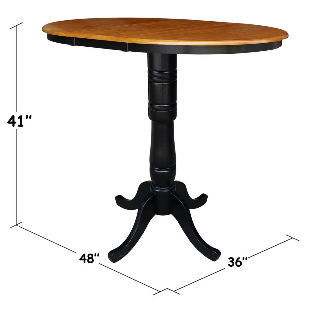 36" Round Top Pedestal Table With 12" Leaf - 34.9"H - Dining or Counter Height, Black/Cherry. Picture 9