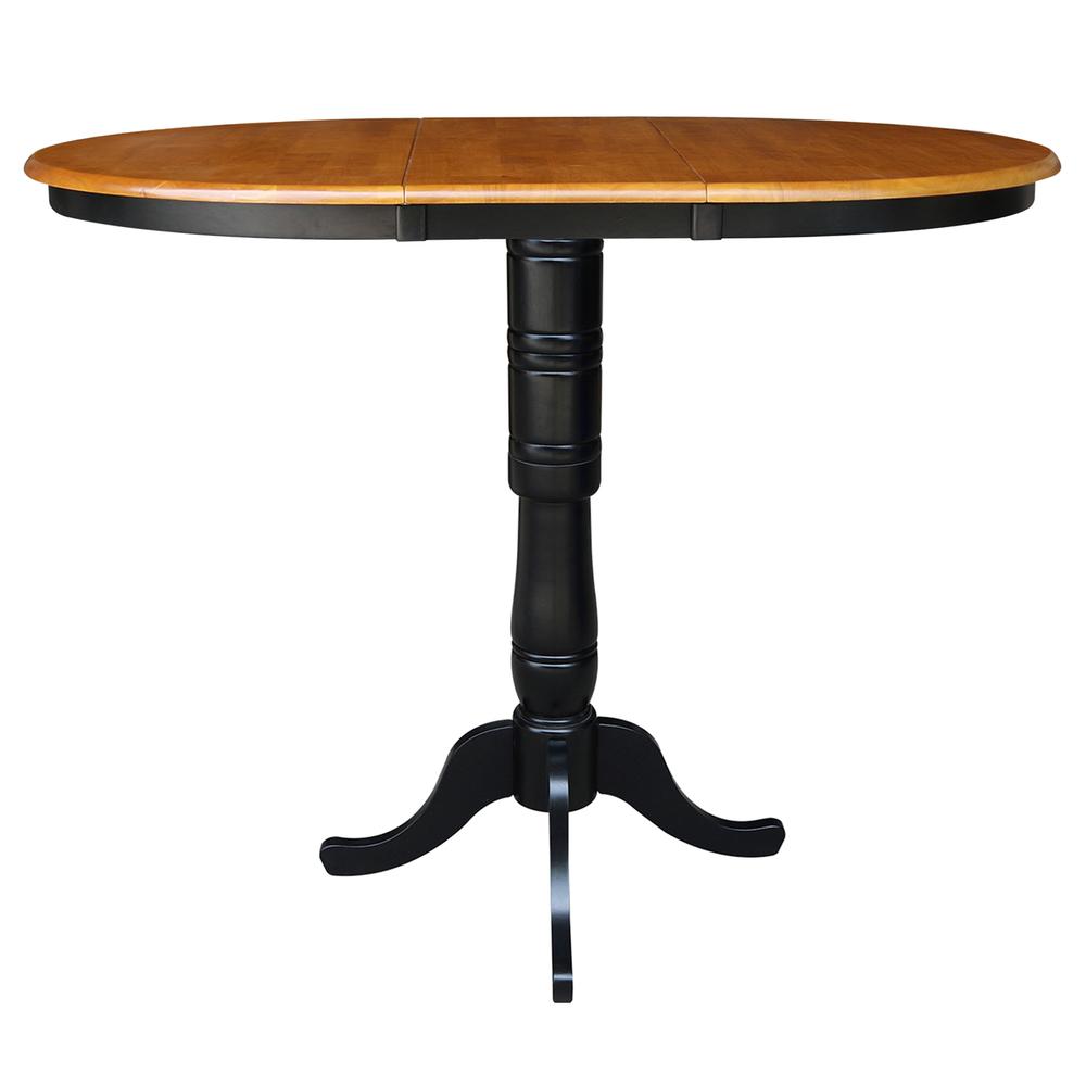 36" Round Top Pedestal Table With 12" Leaf - 34.9"H - Dining or Counter Height, Black/Cherry. Picture 10