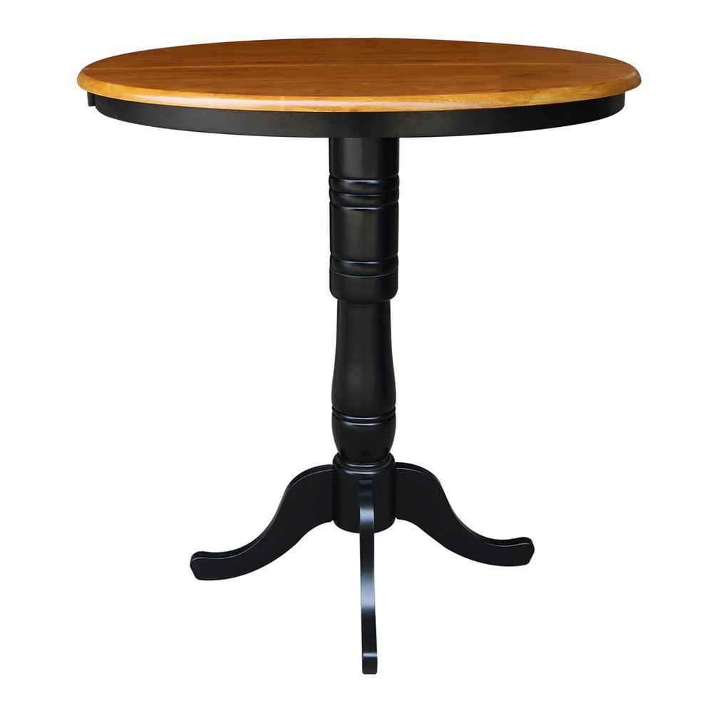 36" Round Top Pedestal Table With 12" Leaf - 34.9"H - Dining or Counter Height, Black/Cherry. Picture 13