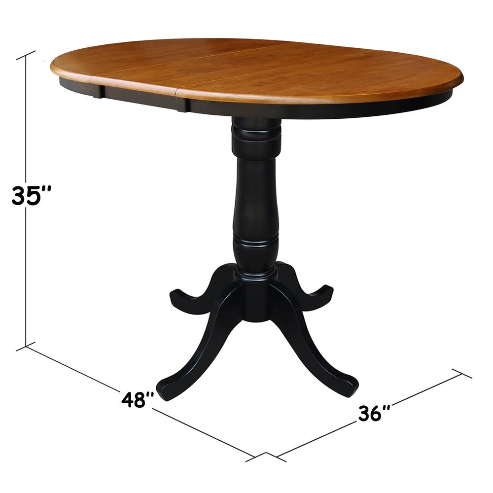 36" Round Top Pedestal Table With 12" Leaf - 34.9"H - Dining or Counter Height, Black/Cherry. Picture 1