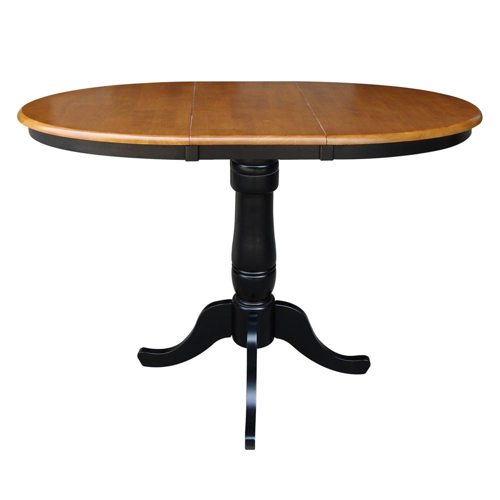 36" Round Top Pedestal Table With 12" Leaf - 34.9"H - Dining or Counter Height, Black/Cherry. Picture 2
