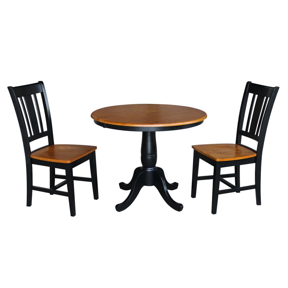 36" Round Top Pedestal Ext Table With 12" Leaf And 2 San Remo Chairs, Black/Cherry. Picture 2