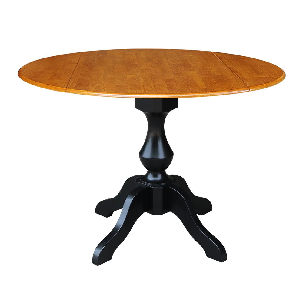 42" Round Dual Drop Leaf Pedestal Table - 29.5"H, Black/Cherry, Black/Cherry. Picture 22