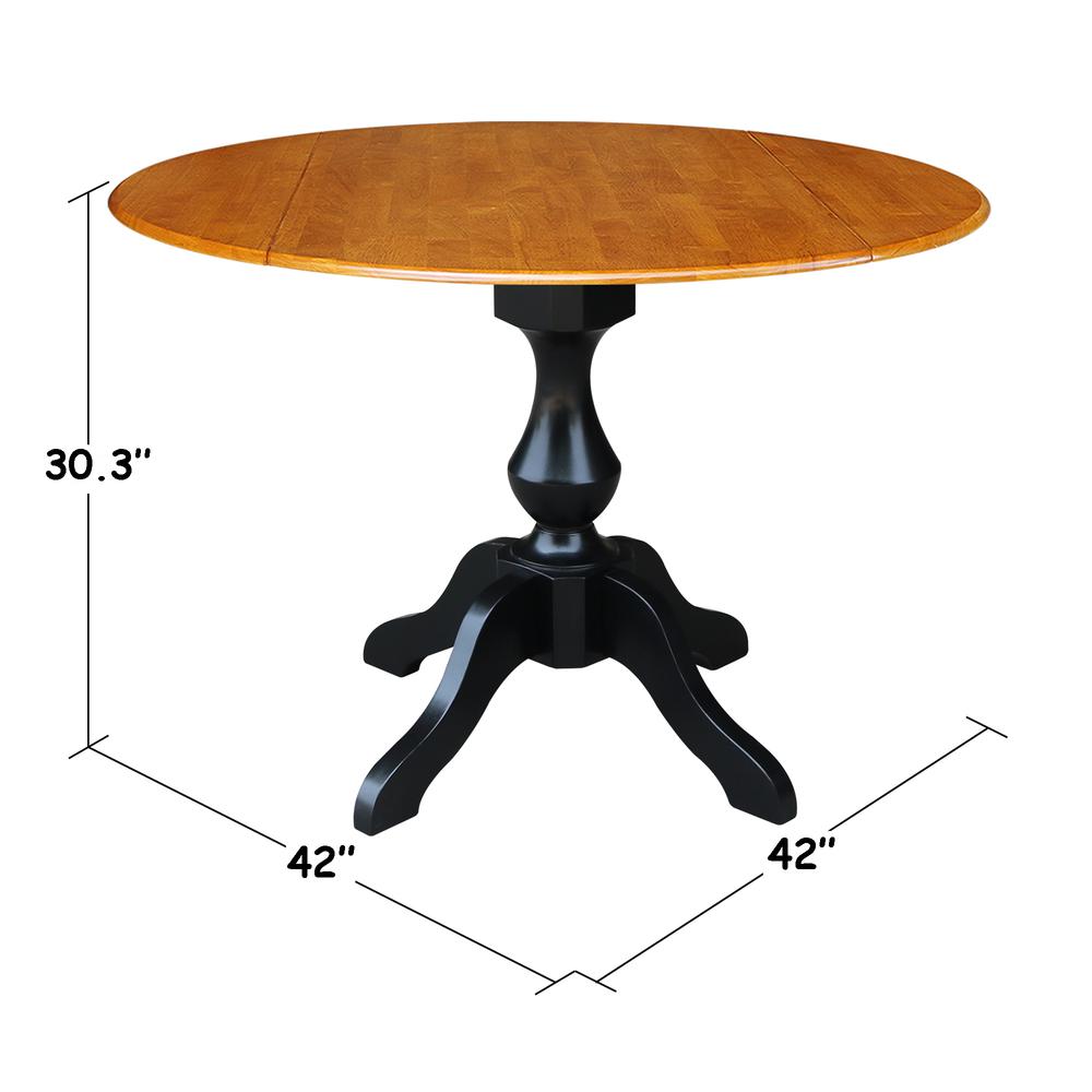 42" Round Dual Drop Leaf Pedestal Table - 29.5"H, Black/Cherry. Picture 12
